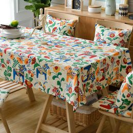 Table Cloth Cloth Tablecloth Floral Printing Rectangular Easter Table Cover Fabric Cover Home Wedding Decoration De Table