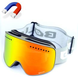 Ski Goggles BOLLFO Brand Magnetic Ski Glasses Double Lens mountaineering glasses UV400 Anti-fog Ski Goggles Men Women snowmobile spectacles 230728