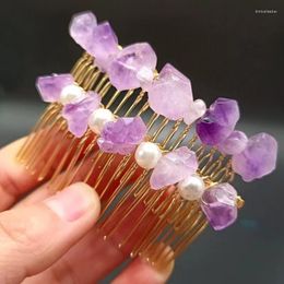 Hair Clips Natural Amethyst Comb Inserted Pearl Handmade Ladies Holiday Bridal Gift
