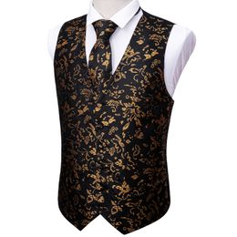 Men's Vests Arrival Luxury Gold Men Suit Vest Tie Set Silk Waistcoat Gilet Homme Formal Business Party Weeding High Quality Barry.Wang 230727