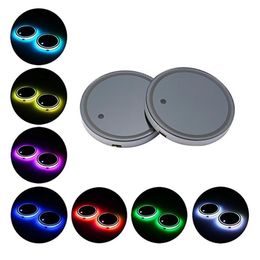 Led Shiny Water Cup Pad Groove Mat Luminous Coasters Atmosphere LED Light 7 color cool decoration all car logo2011