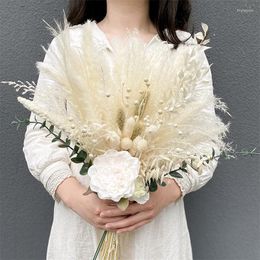 Decorative Flowers 13 Types Plants Pampas Grass Dried Bouquet Artificial Rose Flower Wedding Home Table Decor Boho Decoration DIY