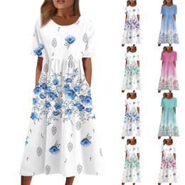 Casual Dresses Clothing Female Elegant Skin-Friendly Fashionable Floral Flower Printed Loose Long Party Dress Ladies 2023 Summer Vestidos