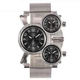 Oulm Brand Large Dial Quartz Military Mens Watch Accurate Travel Time Watch Comfortable Stainless Steel Band Masculine Wristwatche254B