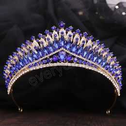 Vintage Princess Tiara Crown Luxury Green Red Blue Crystal Tiara Women Wedding Headdress Bridal Hair Jewelry