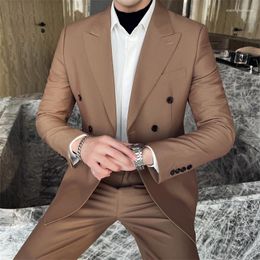 Men's Suits 2023 (suit ) Fashion Business Handsome British Trend Youth Double-breasted Wedding Dress Two-piece Suit