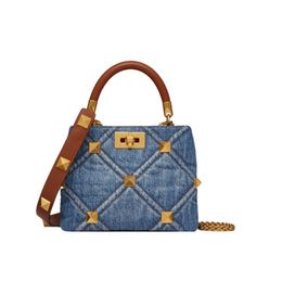 New product designer luxury bag bucket bag rhombus plaid handbag oversized rivet quilted Denim handbag shoulder bag chain messenger bag detachable shoulder strap