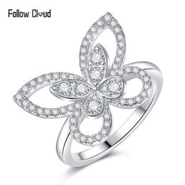 Wedding Rings Follow Cloud Elegant Ring for Women Pass Test Christmas Butterfly 925 Sterling Silver Fine Jewellery Gift 230727