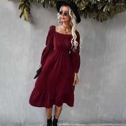 Casual Dresses French Long-sleeved Dress 2023 Amazon Solid Colour A-line Skirt Leisure And Holiday Style Women Black Vestido Feminino