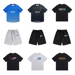 European and American mens t shirt shirts fashion brand Trapstar jersey mens shorts No. 22 letter gradient blue T-shirt loose sports casual short sleeve summer