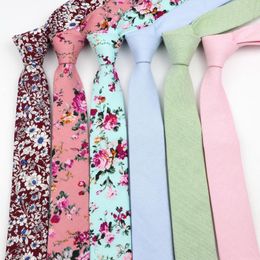 Bow Ties 5cm Men Slim Tie Casual Cotton Fashion Floral Print Solid Color Skinny Designer Narrow Vintage Wedding Necktie Corbatas