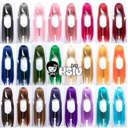 Cosplay Wigs HSIU 100Cm Long Staight Cosplay Wig Heat Resistant Synthetic Hair Anime Party wigs 42 Colour Colourful Free brand wig hair net 230727