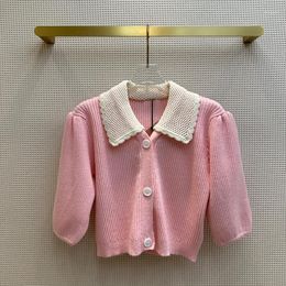 Women's Knits Bubble Sleeve Knitwear Coat Sweet Girl Doll Collar Small Slim Short Top Boutique Cardigan