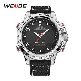 WEIDE Man Sport Back Light LED Display Analog Alarm Auto Date Military Army Stainless Steel Strap Quartz Watch Relogio Masculino219U