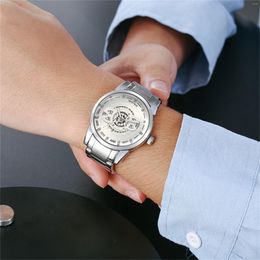 Wristwatches 2023 Fashion Business Men Watch Alloy Strap Unique Dial Waterproof Calendar Quartz Clock Relogio Homem