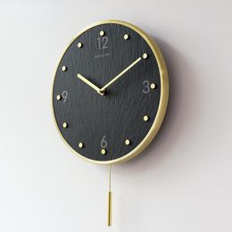 Wall Clocks Brass Slate Clock: Light Luxury Scale And Metal Frame Paired With Creative Minimalist Clock Digital