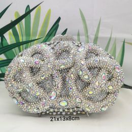 Evening Bags Lady pinkGreenSilver Luxury Fashion Female Diamond Crystal Clutch Elegant Gold Metal Wedding Dinner Purses 230727