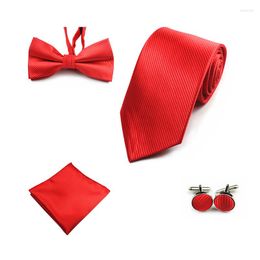 Bow Ties Ricnais 8cm Men Tie Set Handkerchief Bowtie Cufflinks Necktie Red Blue Silk For Wedding Business Party Gift