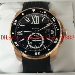 Top Quality Diver 18k Rose Gold W7100054 Black Dial Mens Machinery Automatic Sports Wrist Watches Christmas Gift Men's Watche219g