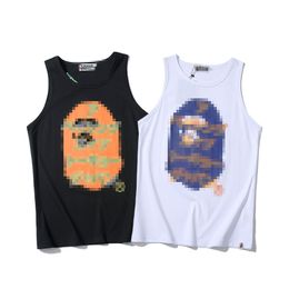 A Bathing Ape Shirt Summer New Black Men's Casual Japanese Cartoon Printed Bathing Ape Vest White