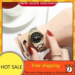 Wristwatches Fashion Double Calendar Luminous Waterproof Diamond-encrusted Steel Band Women's Quartz Watch