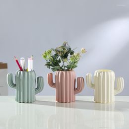 Storage Bottles Nordic Cactus Vases Modern Flower Vase Pots Home Interior Decoration Potted Succulent Plastic PE Plant Pen Holder Decorative