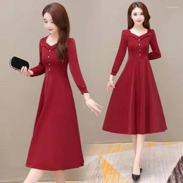 Casual Dresses Solid Colors Midi Dress Women Plus Size Slim High Waist Long Sleeve Lady Office Work Vestidos Spring Autumn Outfits