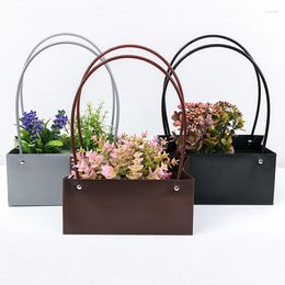 Gift Wrap Flower Packaging Boxes With Handle Kraft Paper Bouquet Carry Bag Florist Supplies Xmas