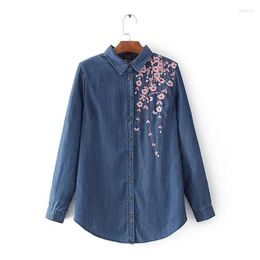 Women's Blouses TAFN Embroidered Blouse Shirt Tops 2023 For Women Female Ladies Denim Jeans With Embroidery Womens