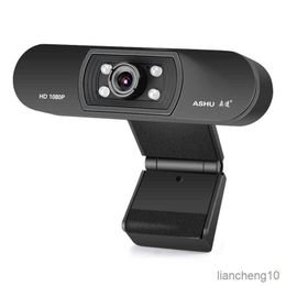 Webcams webcam 1080P camera LED light vision auto focus digital microphone with base R230728