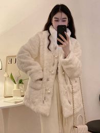 Women's Fur Faux Fur Autumn Winter New Pearl Button High Collar Loose Thickened Lamb Wool Winter Coat for Women Leather Fur Jacket Female Clothing HKD230727