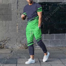 Men's Tracksuits Summer Men Tshirt Suit Tracksuit 3D Printed Streetwear Short Sleeve T-shirt Long Pants Sportswear 2 Piece Set Male Clothes