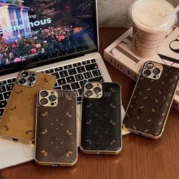 Luxury Designer phone case for iPhone14 13 12 11 Pro/Pro Max Classic print with gold label, bread feel, all-wrapped premium leather phone case.