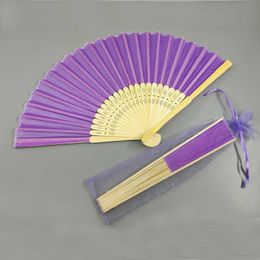 Chinese Style Products Wedding Favor Fan Gifts Party Souvenir Decorative Colors Vintage Cloth Fabric Folding Fan with Bag Table Decoration