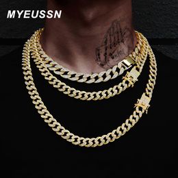 Chokers Miami Curb Cuban Chain Necklace Woman 16mm Gold Colour Iced Out Paved Rhinestones Rapper Cuban Link Necklaces Men HipHop Jewellery 230728