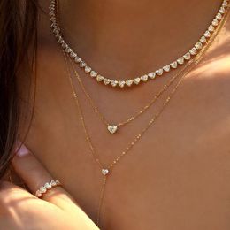 Charms 2023 Arrived Valentine's Day High Polished Shiny Heart Cz Tennis Link Chain Choker Necklaces For Women Fashion Jewellery Gifts 230727