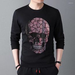 Men's Hoodies Personality Technology Studded Skull Hoodie Round Neck Self-Cultivation Business Unique Shining Pattern Korean Winter