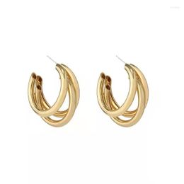 Hoop Earrings LuxHoney Trendy Chic Design Gold Plated C-Shape Three Shape Hollowed Tube Stud Earring For Woman In Party Office