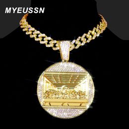 Chokers Hip Hop Last Supper Pendant Big Jesus Iced Out Bling Zircon 16MM Charm Cuban Chain Necklace Fashion For Men Jewellery Gift 230728