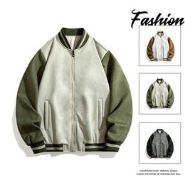 Mens Jackets Men Faux Suede Bomber Jacket Spring Autumn Baseball Clothes Stand Collar Coat Hip Hop Street Style Couple Vintage Trendy 230727