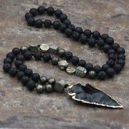 Charms OAIITE Natural Lava Stone Necklace Pendant Necklaces For Women Men Yoga Mala Bead Jewellery Stress Anxiety Relief Gifts 230727