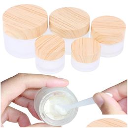 Packing Bottles Frosted Glass Jar Skin Care Eye Cream Bottle Refillable Jars Empty Cosmetic Container Pot With Imitated Wood Grain Lid Ot0Eu