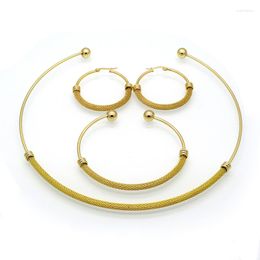 Necklace Earrings Set 3Pcs Mesh Link Necklaces/Earrings/Bracelets For Women Stainless Steel Gold Color Chic Hoops Bangle Choker Minimalist