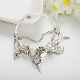 2023 New Fashion Charm Pendant Bracelet for Pandora White Crystal Beaded Bracelet DIY Heart -shaped Pendant Cross -border Jewelry