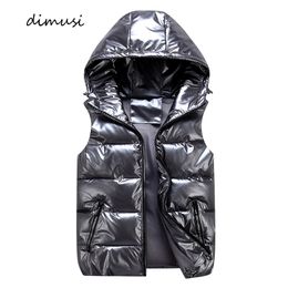 Men's Vests DIMUSI Vest Winter Fashion Silver Male Cotton Padded Hooded Coats Sleeveless Jackets Casual Thick Waistcoats Mens Clothing 230727