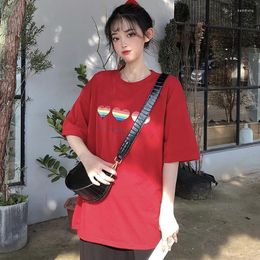 Women's T Shirts Harajuku Summer Young Girl T-shirts Fashion Cotton Y2k Aesthetic Pattern Printing Short Sleeve T-Shirt Women White Red Tops
