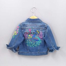 Jackets 210T Spring Girls Outfits Toddler Denim Embroidery Cockdail Flowers Jeans Jacket Kids Coats Baby Girl Clothing Children Clothes J230728