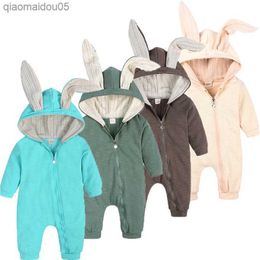 New Novelty Rabbit Bunny Easter Come Baby Girls Clothing Boys Romper Hooded Toddler Onesies Infant Bodysuit For Newborn 3-24M L230712