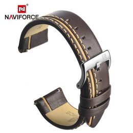 Watch Bands NAVIFORCE Genuine Leather Strap Watchbands Men 24mm Watch Wrist Strap Brown Black Red Blue Casual Bracelet Belt 230728