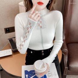Women's Sweaters Autumn Half A Turtleneck Sexy Drills The Net Yarn Hollow-Out Sweater Woman Long-Sleeved Base Coat Of Cultivate